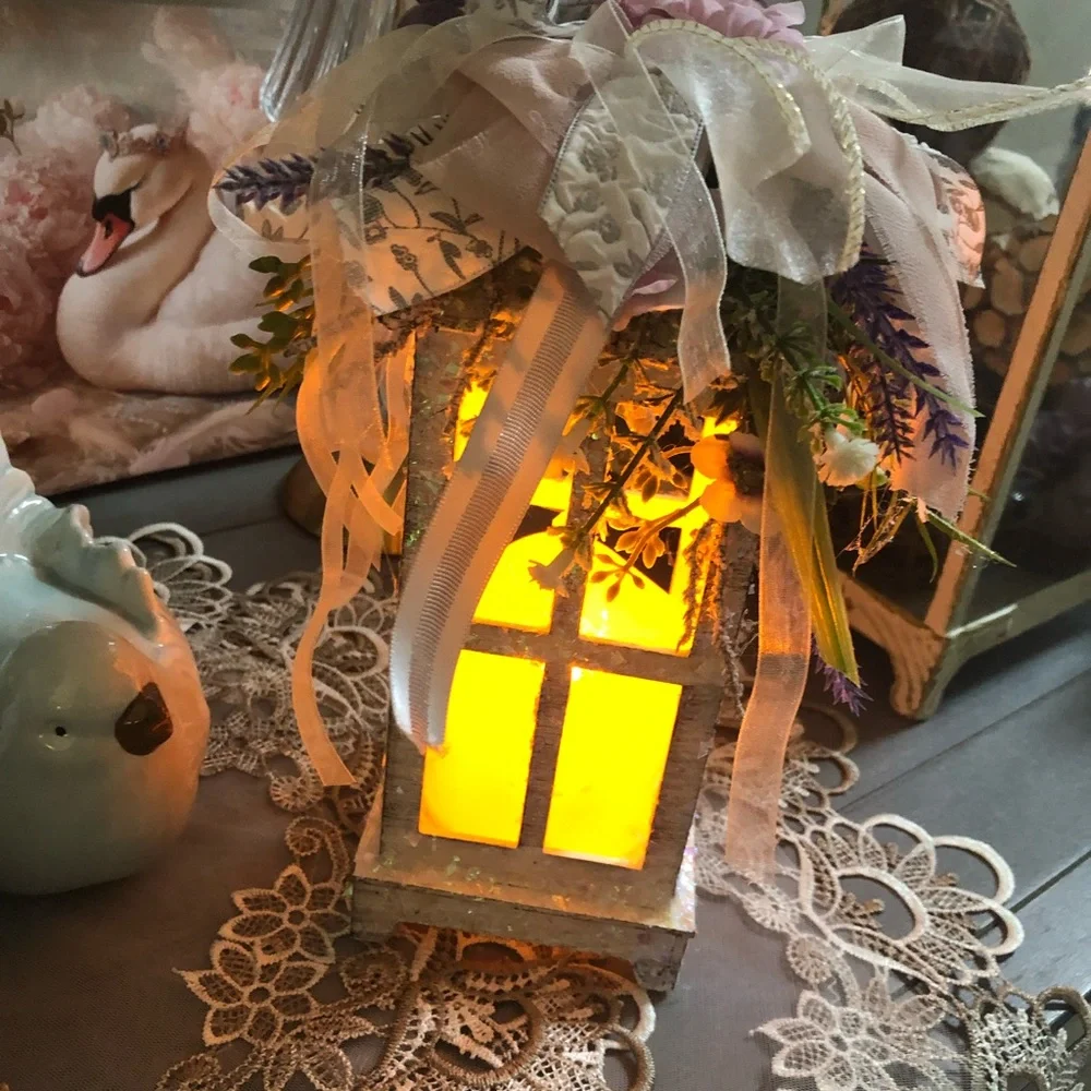 Handcrafted White Glitter Lantern with Soft Yellow Glow - Picture 6 of 12